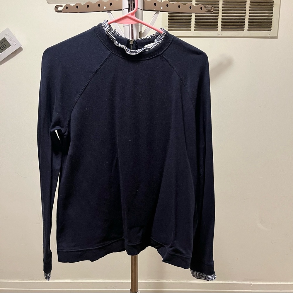 Carolina Belle Montreal Navy Top with Striped Collar size small